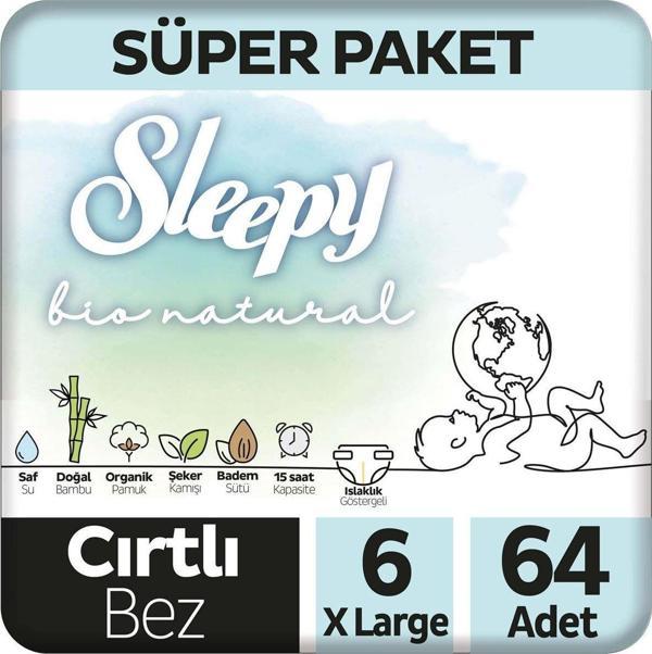 Sleepy Bio Natural Süper Paket Bebek Bezi 6 Numara Xlarge 64 Adet - Image 1