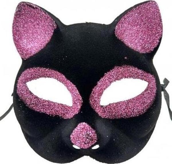 Siyah Renk Pembe Simli Kedi Maskesi - Image 1