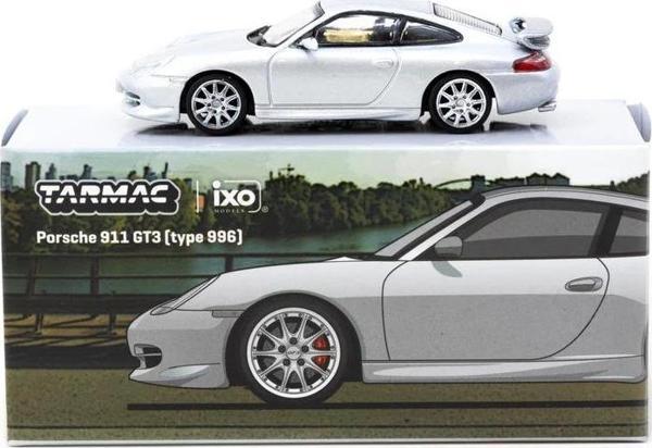 Tarmac Works X iXO Models 1/64 Porsche 911 GT3 (type 996) Silver - GLOBAL64 - Image 1
