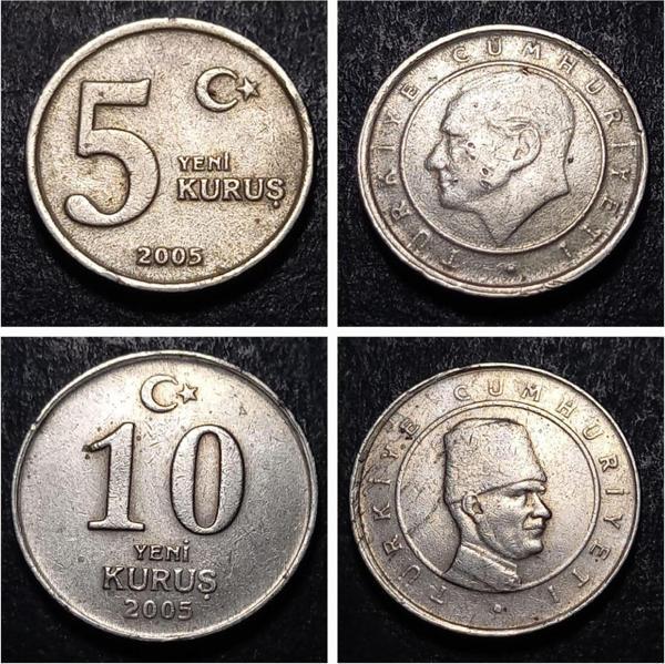 Escoines Koleksiyon 39963687c687ad00af 2005/2006/2007/2008 5-10 Yeni Kuruş Tam Set Eski Madeni Para - Image 1