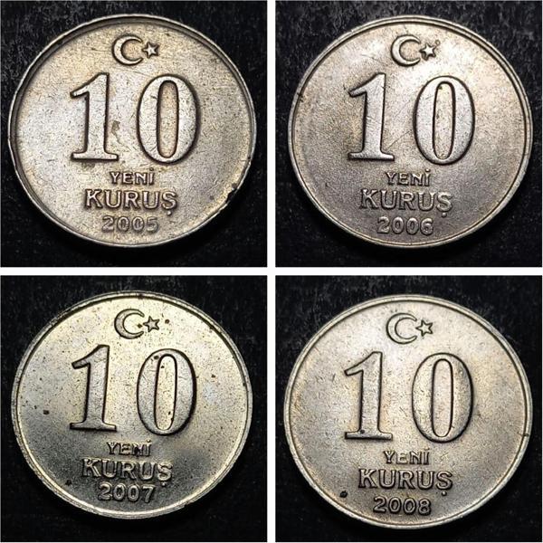 Escoines Koleksiyon 39963687c67313e7b2 10 Yeni Kuruş 2005/2006/2007/2008 Tam Set Eski Madeni Para - Image 1