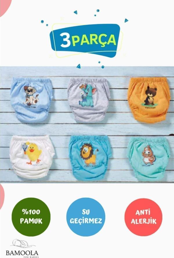 Bamoola 3 Adet Lüx Erkek (3 -4 Yaş) Çocuk Alıştırma Külodu Sızdırmaz (Renk Ve Desenlerde Farklılık Olabilir) - Image 1