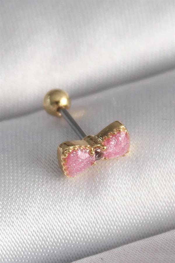 316L Çelik Gold Renk Pembe Fiyonk Model Tragus Piercing - Image 1