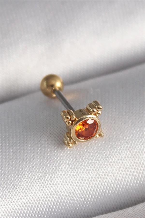 316L Çelik Gold Renk Turuncu Zirkon Taşlı Tragus Piercing - Image 1