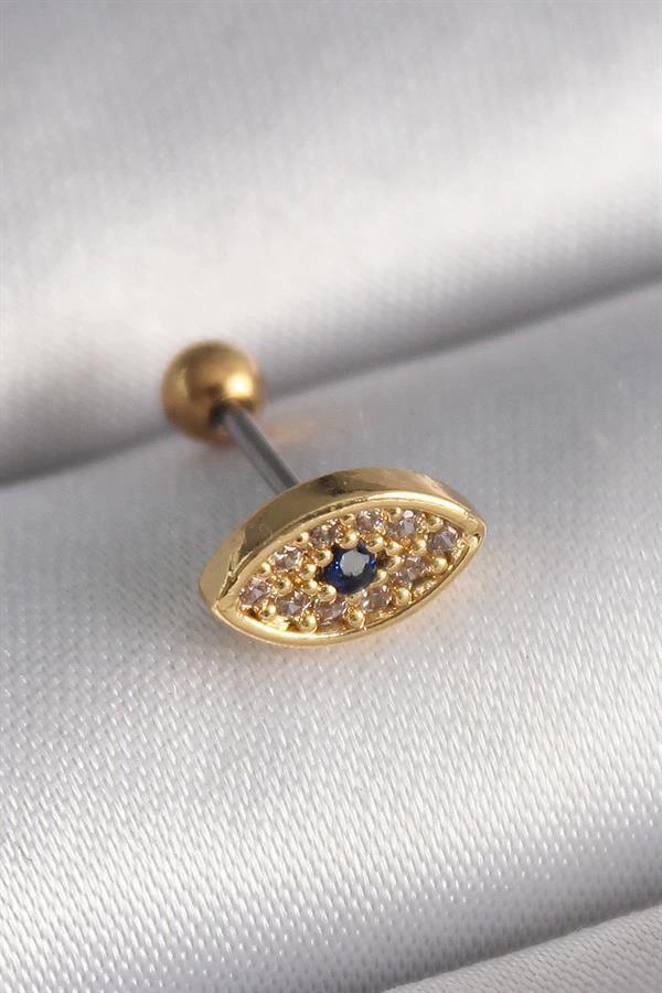 316L Çelik Gold Renk Zirkon Taşlı Göz Tragus Piercing - Image 1