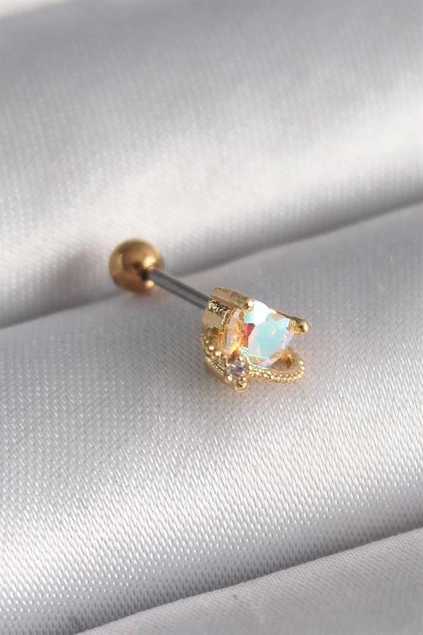 316L Çelik Gold Renk Zirkon Taşlı Kalp Tragus Piercing - Image 1