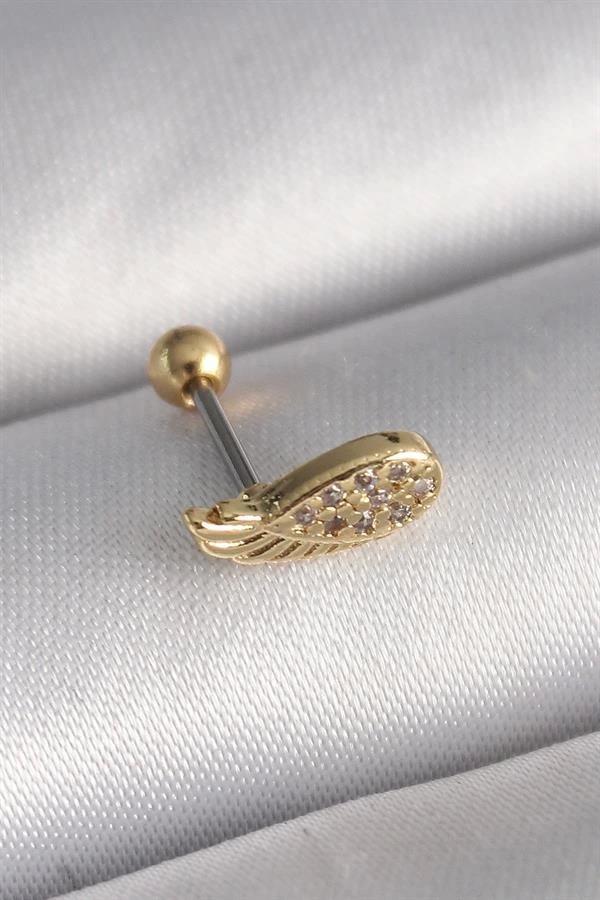 316L Çelik Gold Renk Zirkon Taşlı Kanat Tragus Piercing - Image 1