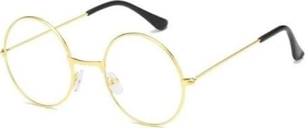 Yuvarlak Cam John Lennon Tarzı Hippi İmaj Gold Çerçeveli Şeffaf Gözlük - Image 1