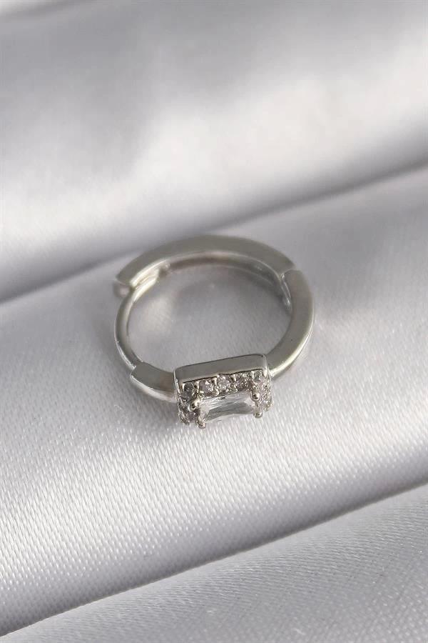 316L Çelik Gümüş Renk Kare Zirkon Taşlı Tragus Piercing - Image 1