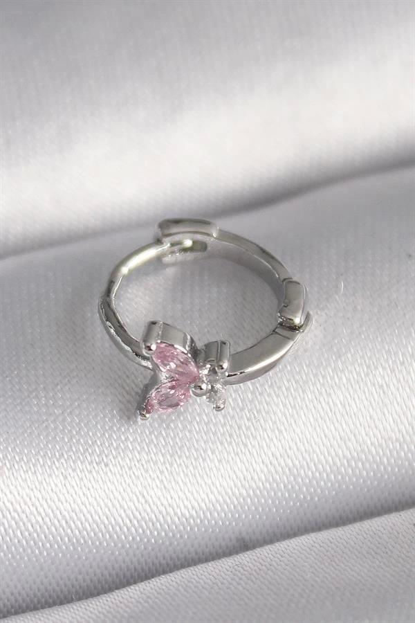 316L Çelik Gümüş Renk Pembe Zirkon Taşlı Kelebek Model Tragus Piercing - Image 1