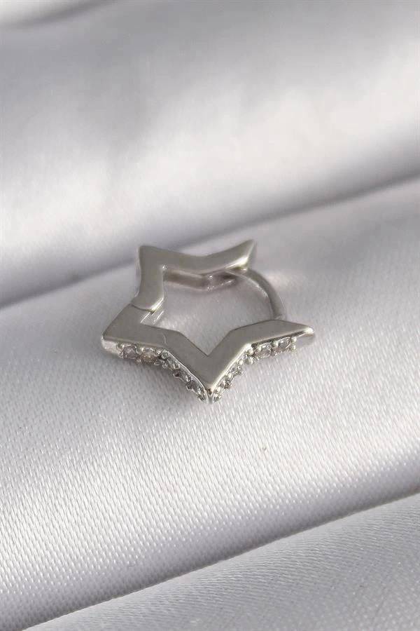 316L Çelik Gümüş Renk Zirkon Taş Detay Yıldız Model Tragus Piercing - Image 1