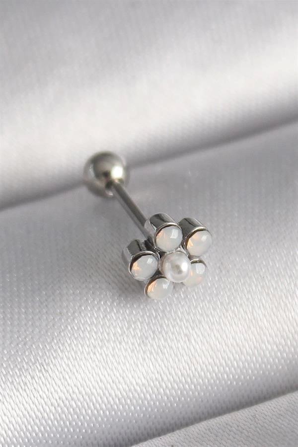 316L Çelik Gümüş Renk Zirkon Taşlı Çiçek Model Tragus Piercing - Image 1