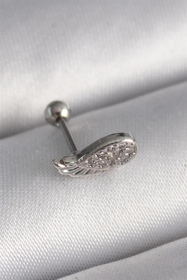316L Çelik Gümüş Renk Zirkon Taşlı Kanat Tragus Piercing - Image 1