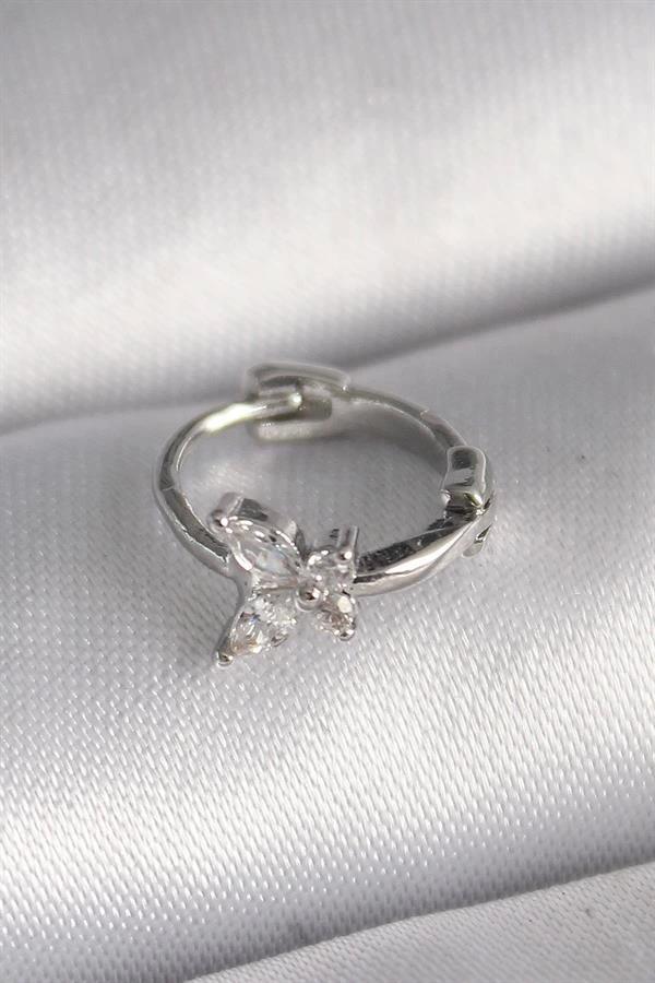 316L Çelik Gümüş Renk Zirkon Taşlı Kelebek Model Tragus Piercing - Image 1