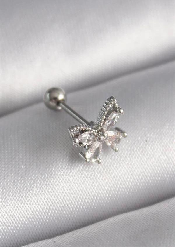 316L Çelik Gümüş Renk Zirkon Taşlı Kelebek Tragus Piercing - Image 1
