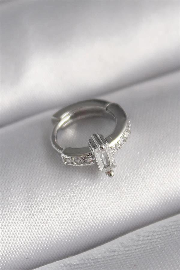 316L Çelik Gümüş Renk Zirkon Taşlı Tragus Piercing - Image 1