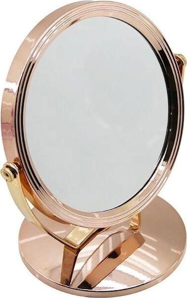 Yuvarlak 7 İnç= Çap:17.5cm Makyaj Aynası Çift Taraflı Bronz - Gümüş Pls.çerçeve Sabit Ayak - Image 1