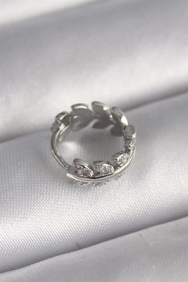 316L Çelik Gümüş Renk Zirkon Taşlı Yaprak Model Tragus Piercing - Image 1