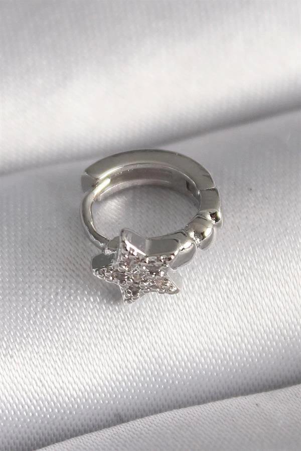 316L Çelik Gümüş Renk Zirkon Taşlı Yıldız Model Tragus Piercing - Image 1