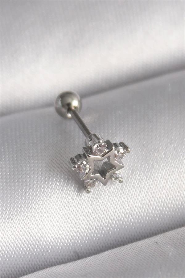 316L Çelik Gümüş Renk Zirkon Taşlı Yıldız Model Tragus Piercing - Image 1
