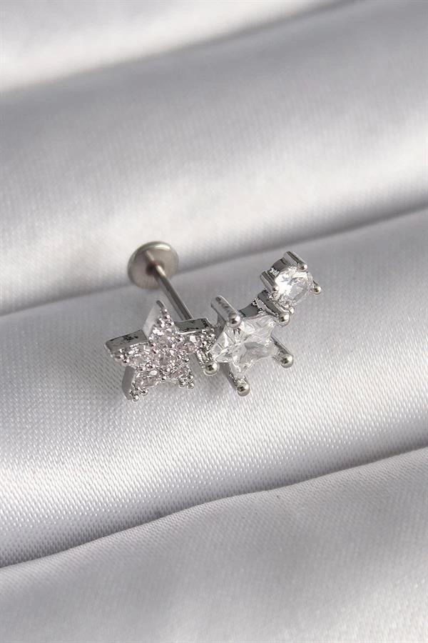 316L Çelik Gümüş Renk Zirkon Taşlı Yıldız Model Tragus Piercing - Image 1
