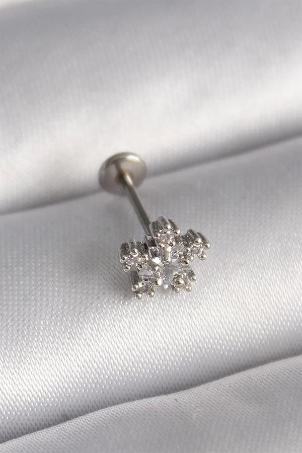 316L Çelik Gümüş Renk Zirkon Taşlı Yıldız Model Tragus Piercing - Image 1
