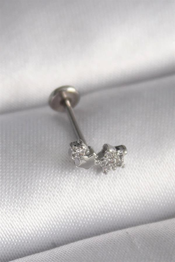 316L Çelik Gümüş Renk Zirkon Taşlı Yıldız Model Tragus Piercing - Image 1
