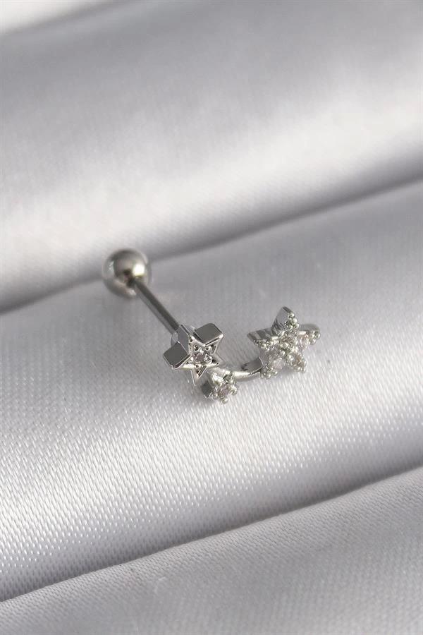 316L Çelik Gümüş Renk Zirkon Taşlı Yıldız Tragus Piercing - Image 1