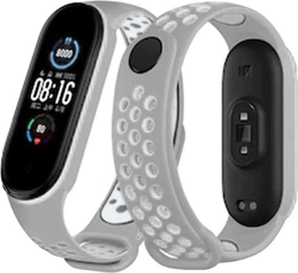 Xiaomi Mi Band 6 Spor Delikli Kordon - Gri-Kırmızı - Image 1