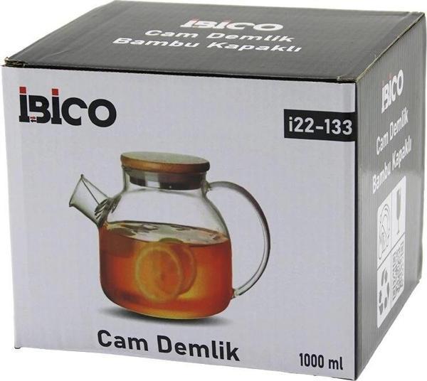 1000ml Sade Düz Cam Demlik  Bambu Dış Yüzey - Metal İç Yüzey - Silikon Contalı Kapak - Image 1