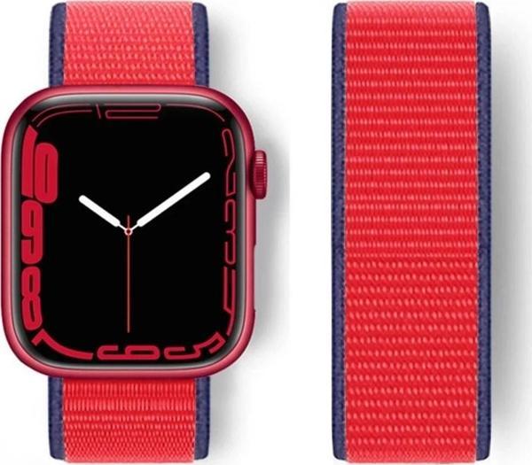 Apple Watch 38mm Hasırlı Cırtcırtlı Kordon - Lacivert-Kırmızı - Image 1