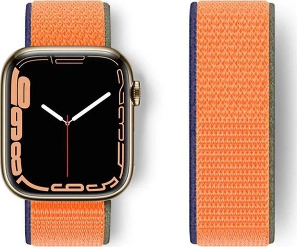 Apple Watch 38mm Hasırlı Cırtcırtlı Kordon - Lacivert-Turuncu - Image 1