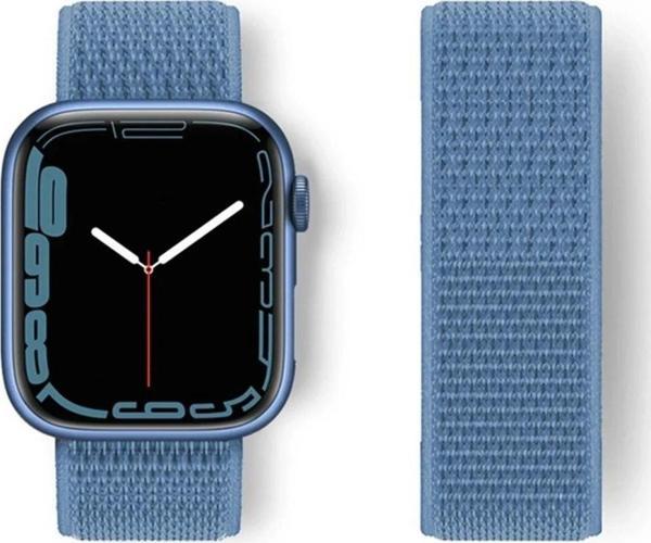 Apple Watch 38mm Hasırlı Cırtcırtlı Kordon - Mavi - Image 1