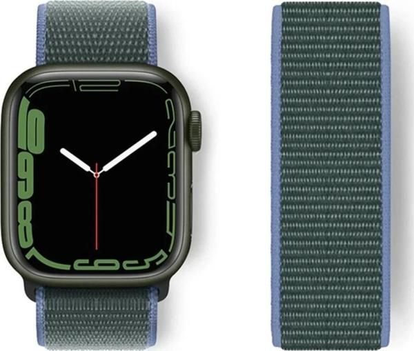 Apple Watch 38mm Hasırlı Cırtcırtlı Kordon - Mavi-Yeşil - Image 1
