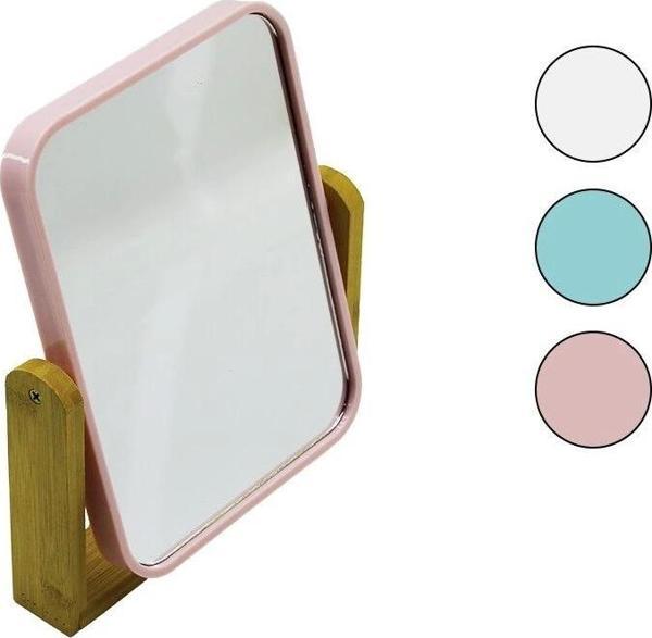 Dikdörtgen=20.5x15.5cm Ahşap Bambu Ayaklı Makyaj Aynası Çift Taraflı Renkli Plastik Çerçeve - Image 1