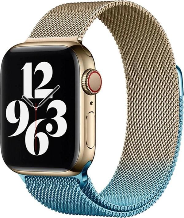 Apple Watch 38mm Metal Mıknatıslı Kordon - Metalik Gold-Mavi - Image 1