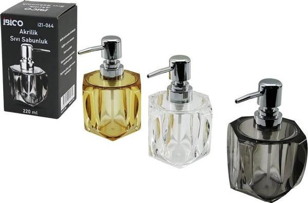 Tombul Kare - 4-kalpli Gövde  Şeffaf - Renkli   Akrilik - Mika Kristal  Sıvı Sabunluk  220ml - Image 1