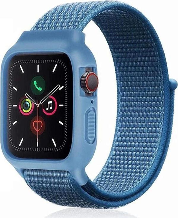 Apple Watch 42mm Hasırlı Cırtcırtlı Kasalı Kordon - Mavi - Image 1