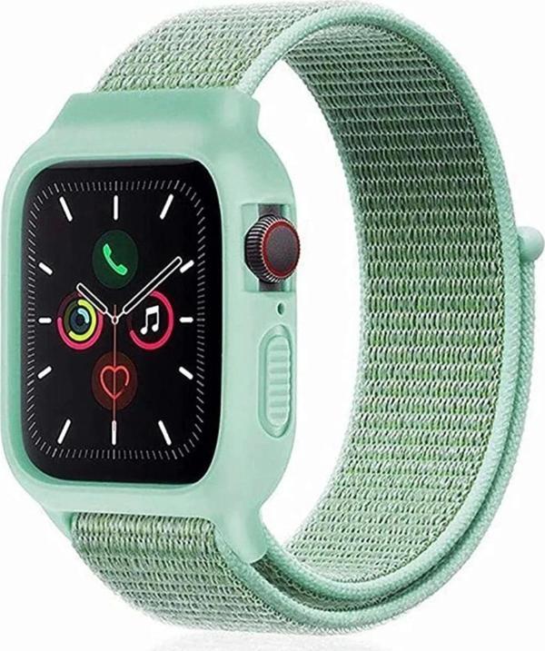 Apple Watch 42mm Hasırlı Cırtcırtlı Kasalı Kordon - Turkuaz - Image 1