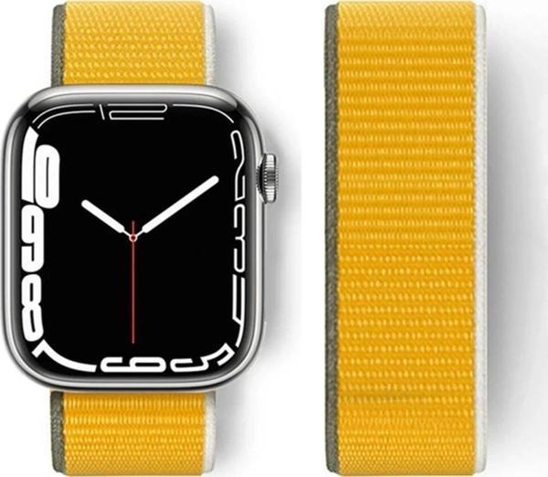 Apple Watch 42mm Hasırlı Cırtcırtlı Kordon - Sarı - Image 1