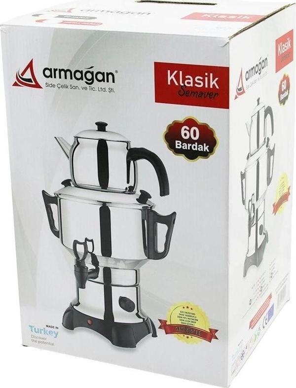 Klasik Çay Seti=demlik - Su Kazanı Elektrikli Semaver 60 Bardak 6lt - Tek Musluk 1500w Gizli Rezista - Image 1
