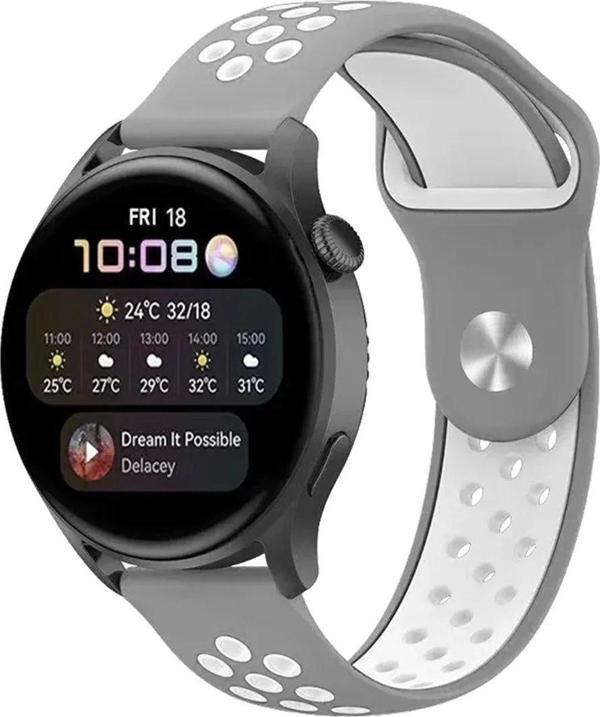 Watch 20mm Spor Delikli Kordon - Gri-Beyaz - Image 1