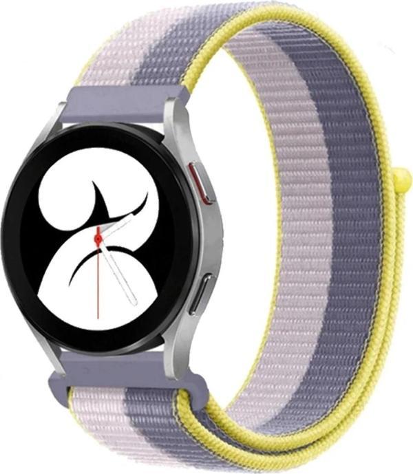Samsung Galaxy Watch 4 Hasırlı Cırtcırtlı Kordon - Gri-Beyaz - Image 1