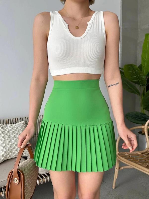 Altı pliseli mini etek yeşil s24705 - Image 1