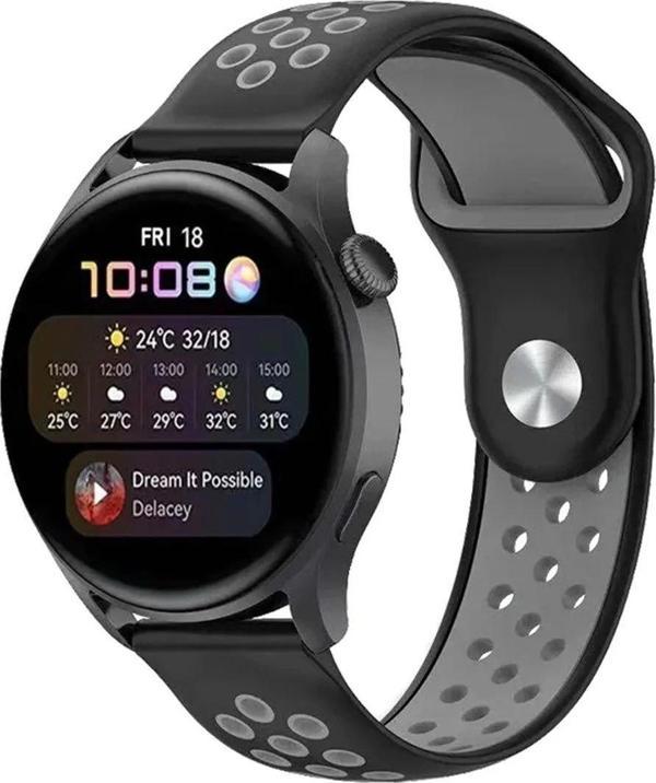 Watch 20mm Spor Delikli Kordon - Siyah-Gri - Image 1