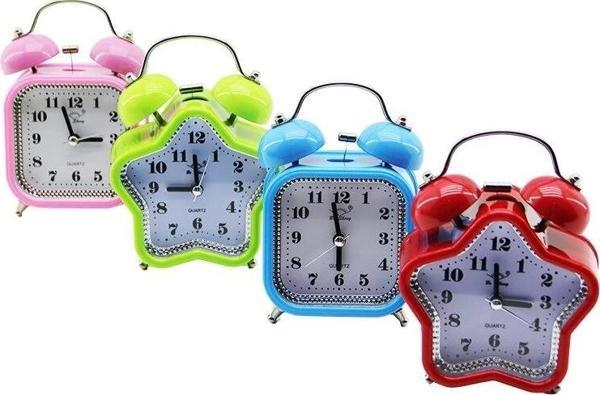 Küçük Mix=yıldız:9.3cm- Kare:8.3cm Masa Çalar Saat Pilli - Ledli Işıklı Renkli Plastik - Image 1