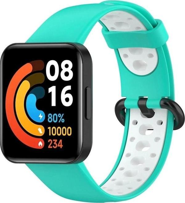 Xiaomi Redmi Watch 2 Spor Delikli Kordon - Turkuaz-Beyaz - Image 1