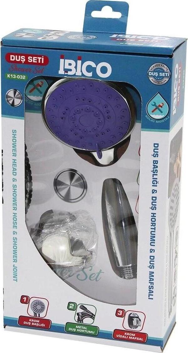 Kutulu Ambalaj 3in1 Duş Seti  Fonksiyonlu Krom Duş Başlık - Metal Duş Hortum - Mafsal=askı Vidalı - Image 1