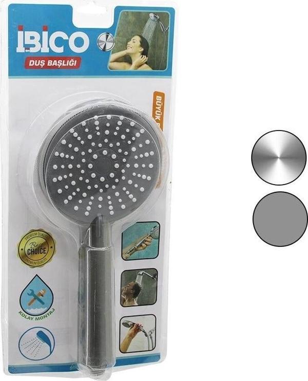 Büyük Boy Yuvarlak=11cm Duş Başlık Kademeli Vakumlu Krom-gri Gövde-- Beyaz-gri Zemin - İğnesap:14cm - Image 1