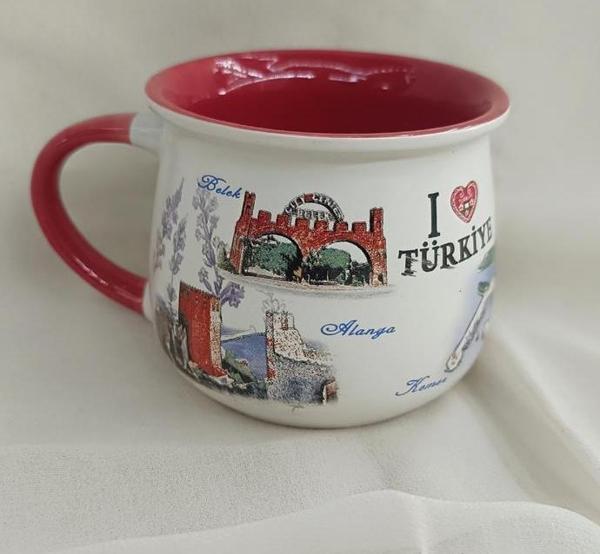 Bardak Kupa Seramik Kulplu 200 ml Yöresel Meşrubat Su Kahve Bardağı Antalya Görselli - Image 1